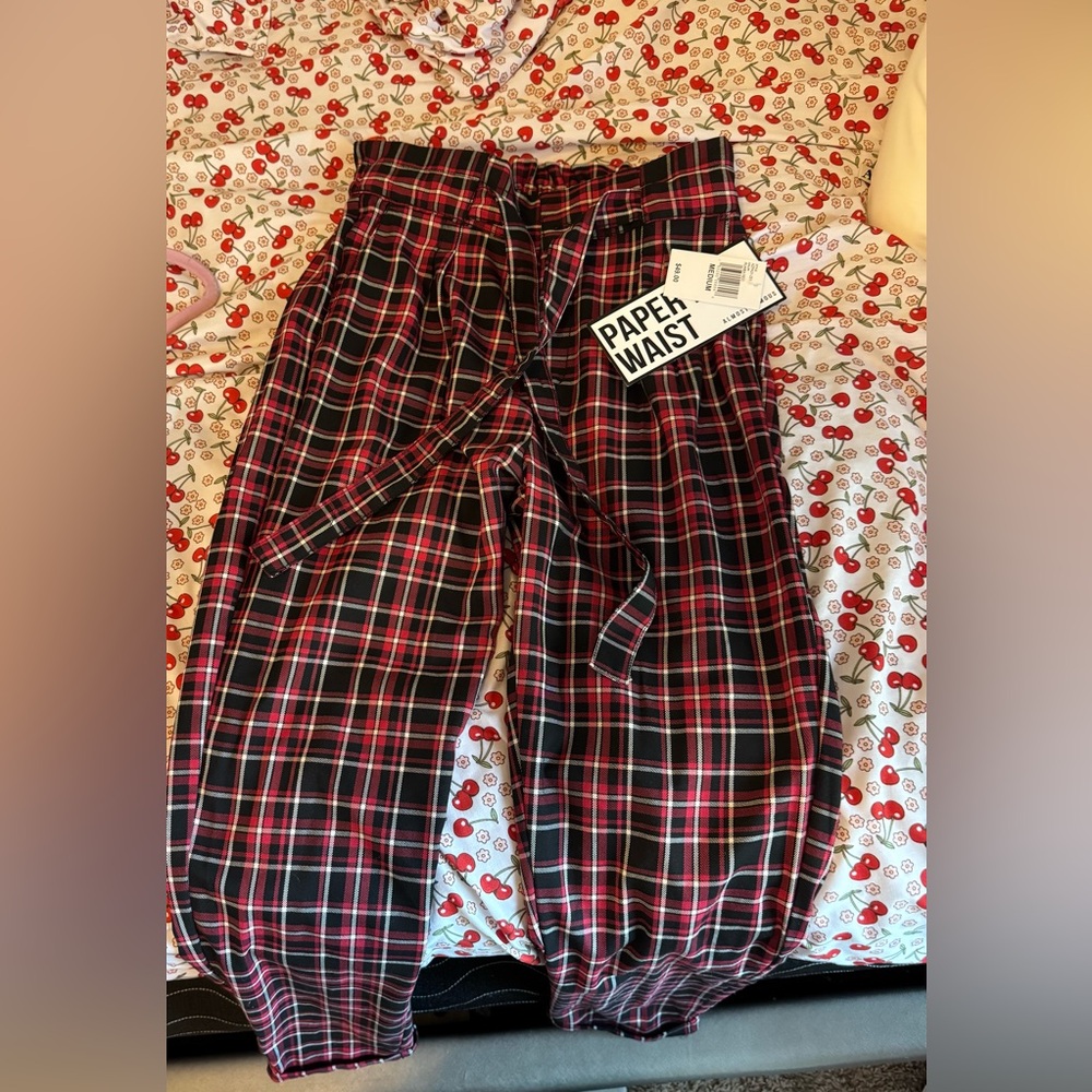 Paper Bag Waist Red Black & White Pants 

Vintage Plaid Cuffed Ankle Pants